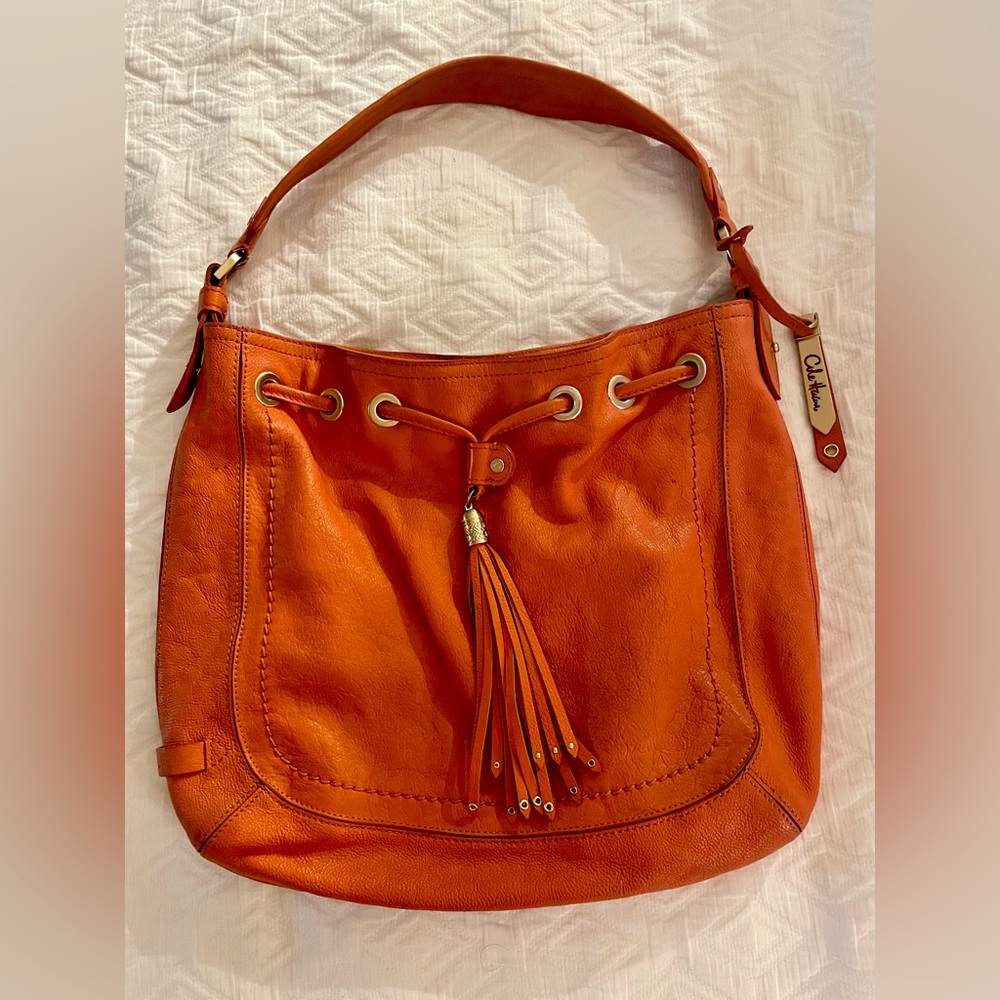 Cole Haan Drawstring Saddle Orange Hobo Leather Bag B28068